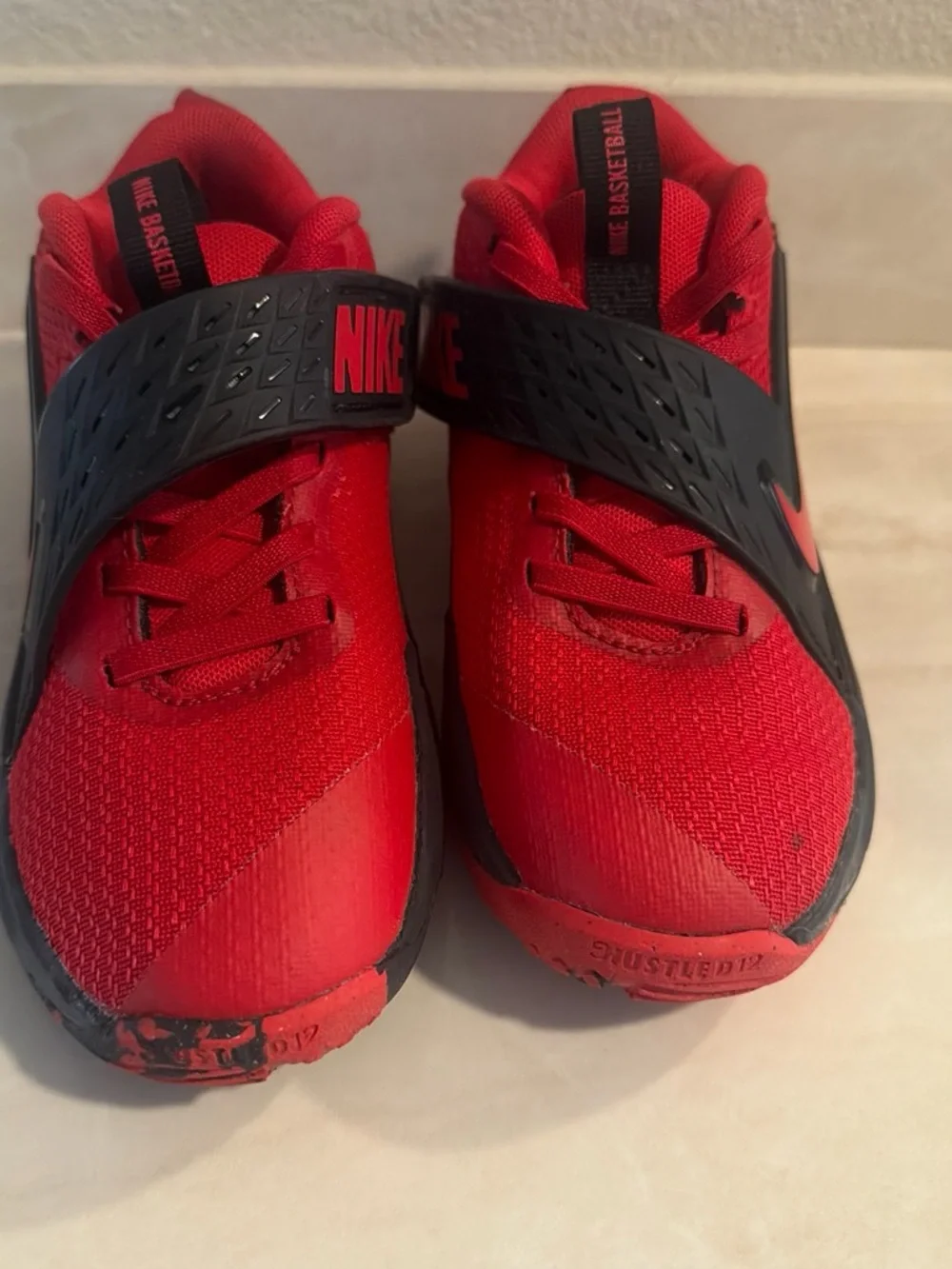Nike Kids Red and Black Strap Basketball Sneakers